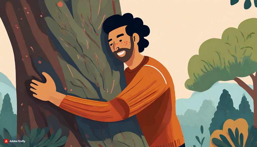 Hombre abrazando a un árbol